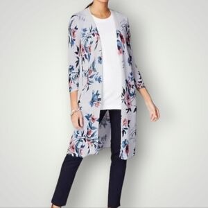 J. Jill XS Floral Open Front Cardigan Sweater Kimono Linen Blend Lightweight Lay